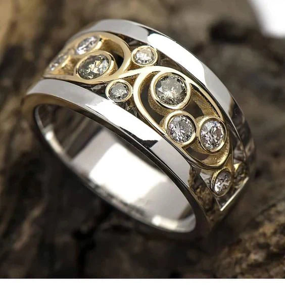 Vintage Gold & Silver Ivy Zirconia Ring-Lydieannejewelry
