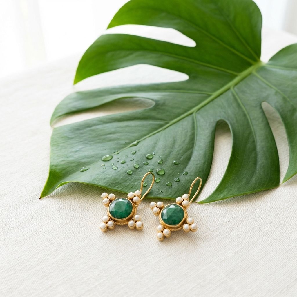 Vintage Green Crystal & Pearls Earrings