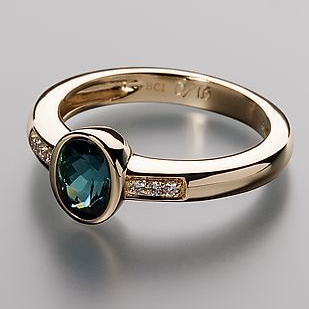 Vintage Blue Inlaid Crystals Gold Ring