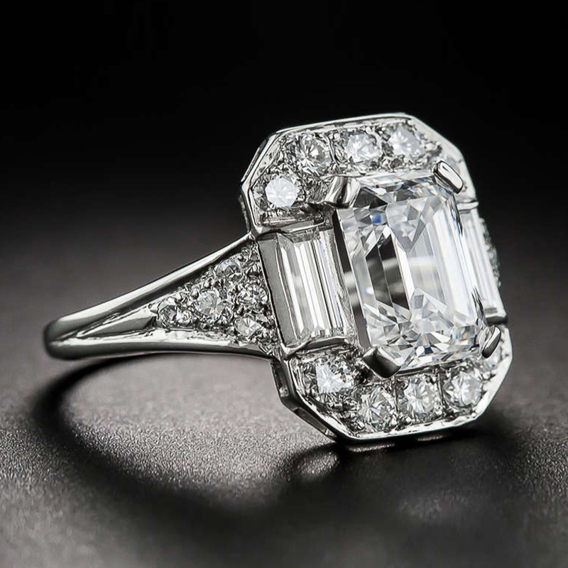 Vintage Square Zirconia Silver Ring-Lydieannejewelry