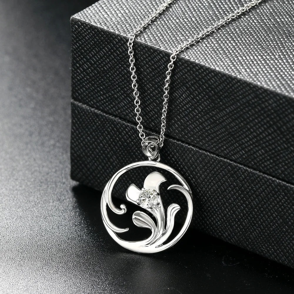 Antique Silver Swirling Floral & Gemstone Necklace-Lydieannejewelry