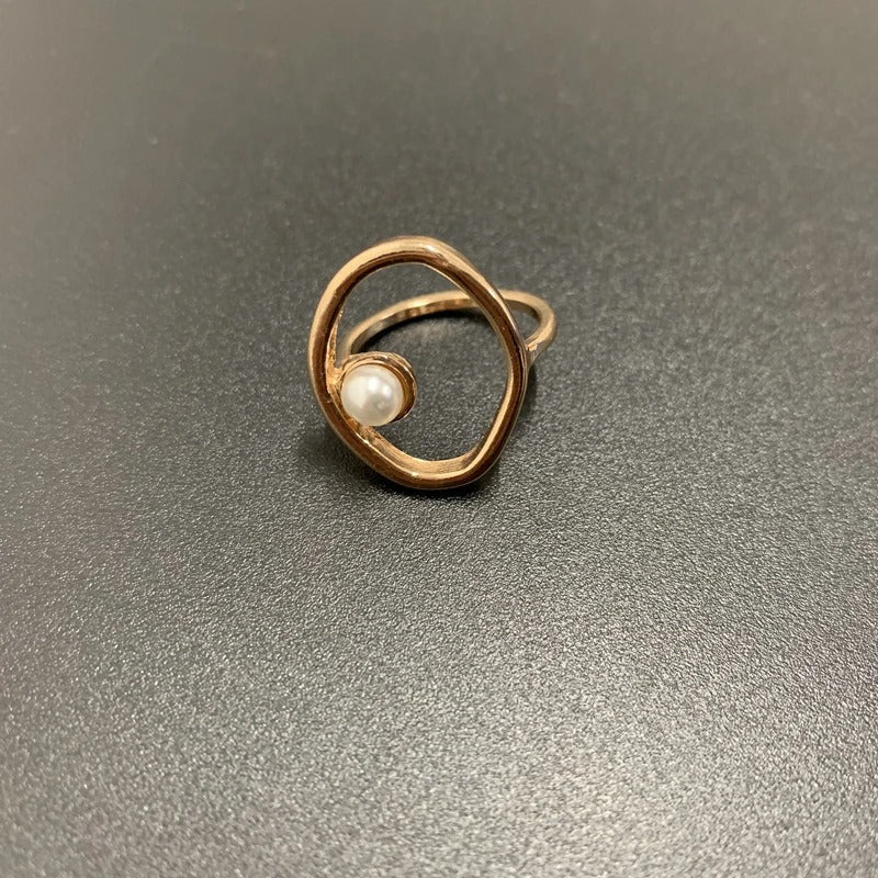 Vintage Gold Open Circle Pearl Ring-Lydieannejewelry