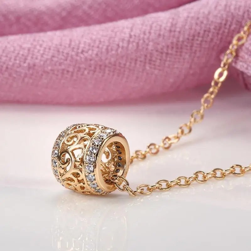 Gold Decorative Crystal Necklace-Lydieannejewelry