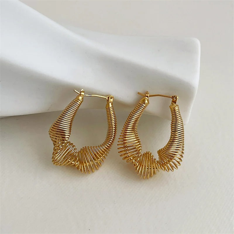 Classic Gold Spiral Unique Curved Shape Hoop Earrings-Lydieannejewelry