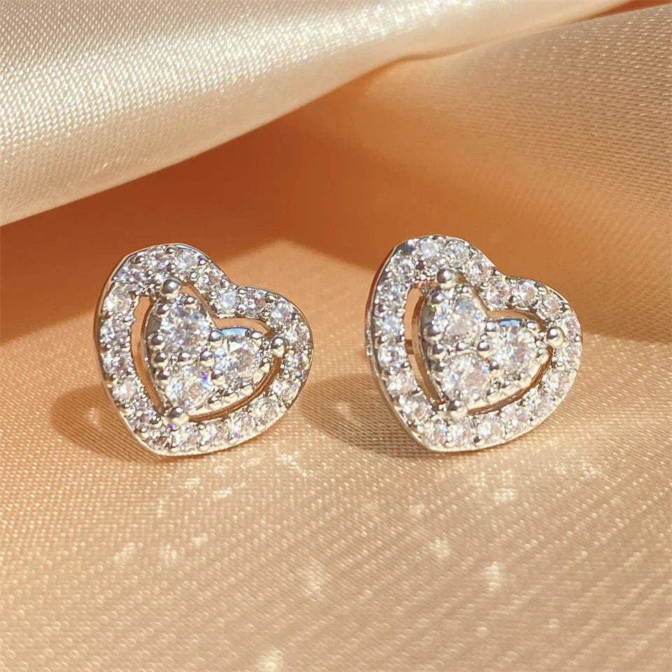 Silver Vintage Sparkling Heart Earrings-Lydieannejewelry