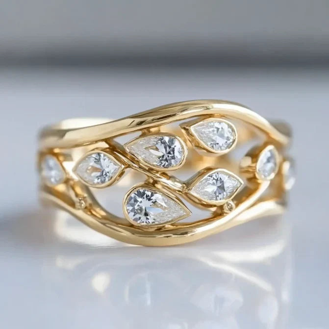 Zirconia Drop Golden Ring