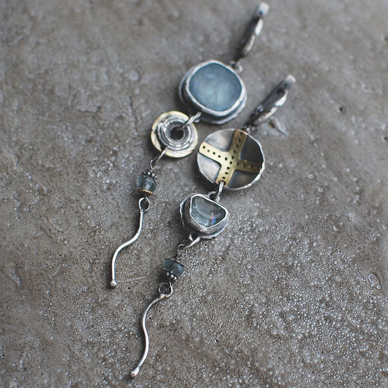 Blue Stone Cross Earrings-Lydieannejewelry