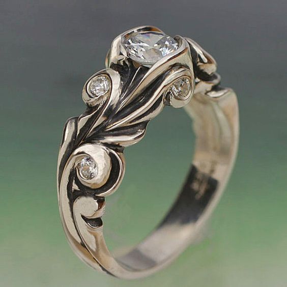 Vintage Silver Inlaid Glass Ring-Lydieannejewelry
