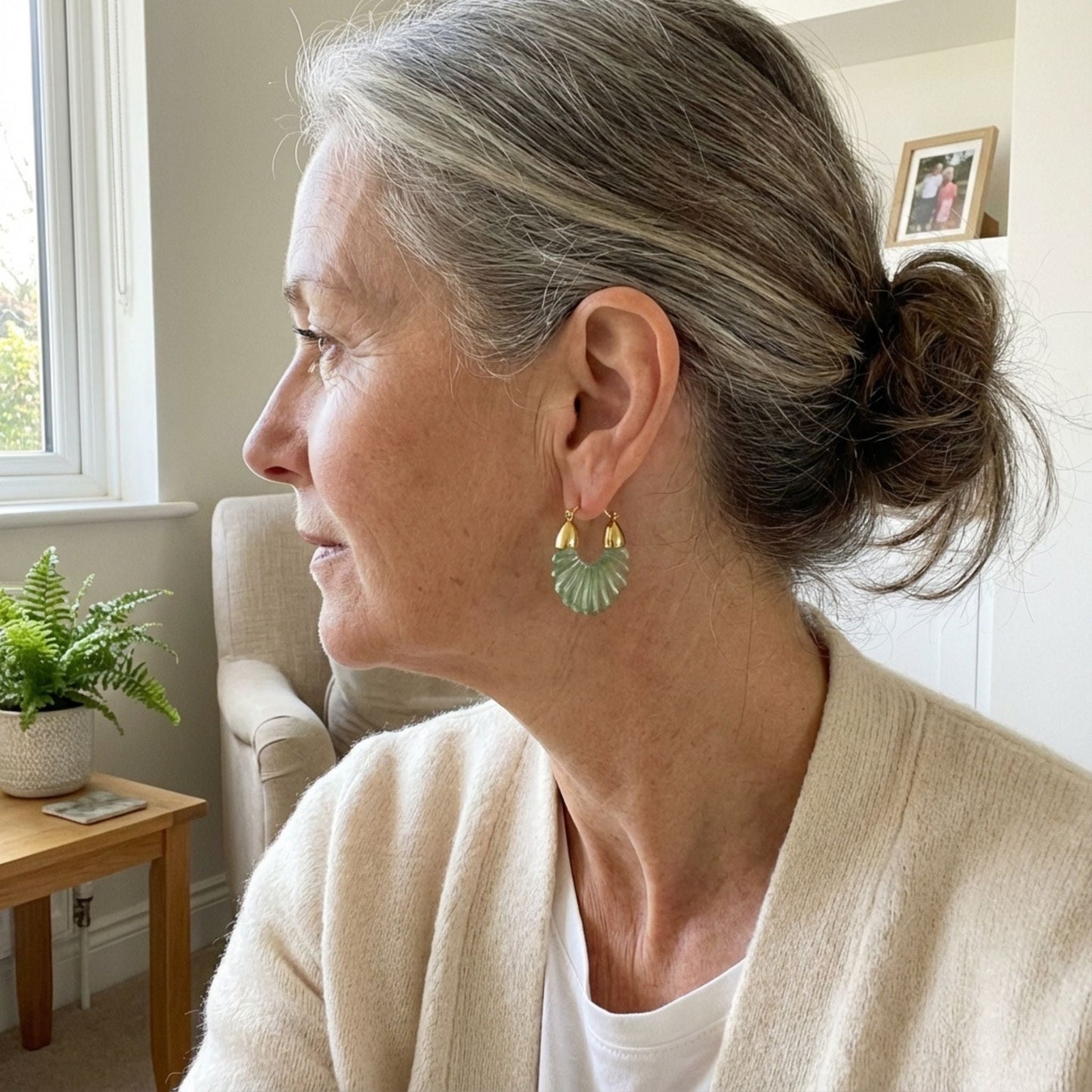 Vintage Green Glass Hoop Earrings