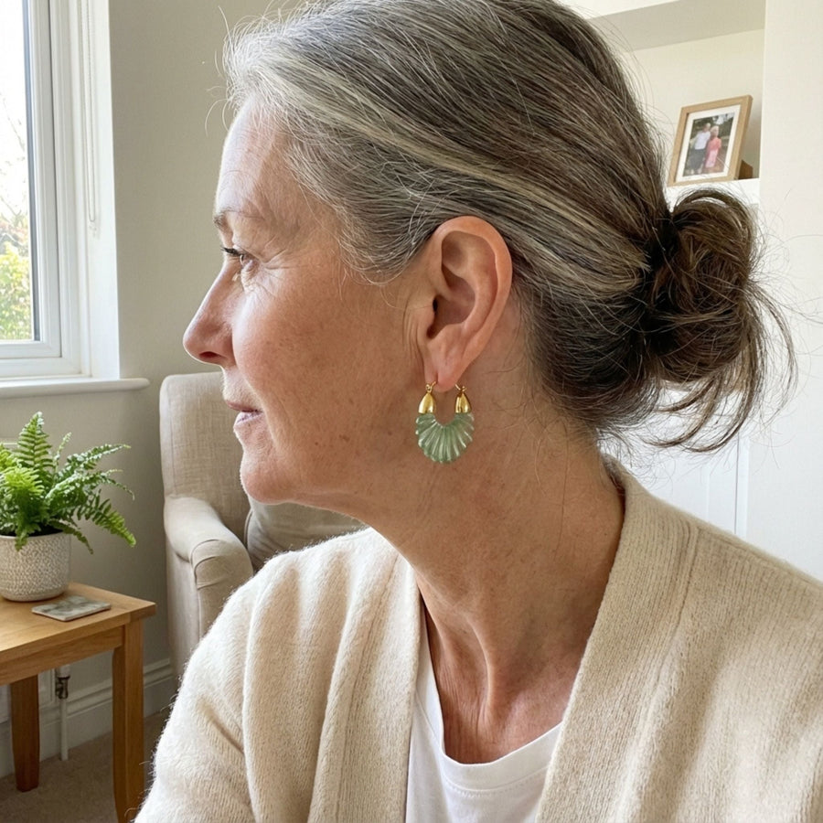 Vintage Green Glass Hoop Earrings