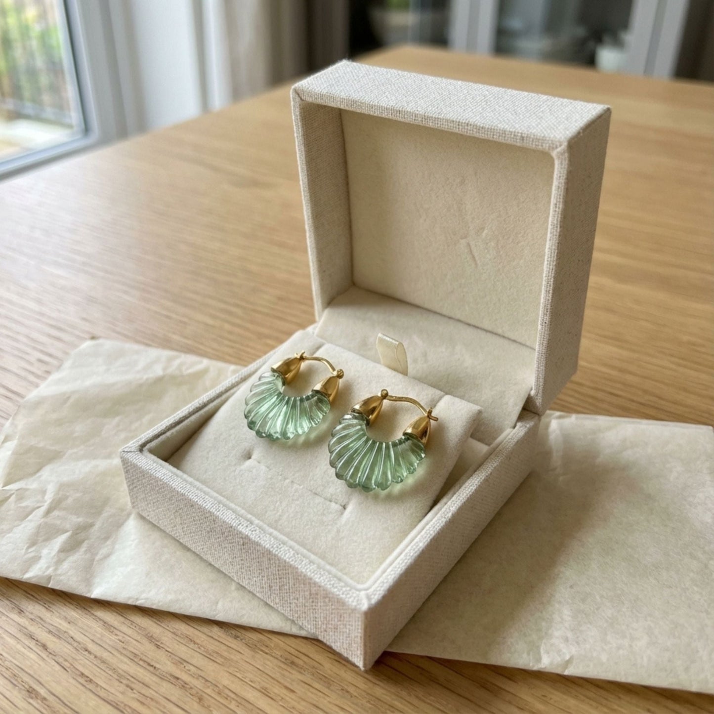 Vintage Green Glass Hoop Earrings