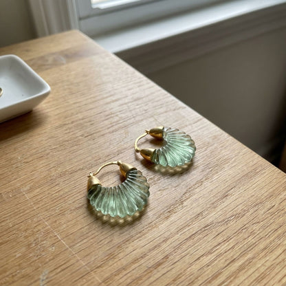 Vintage Green Glass Hoop Earrings