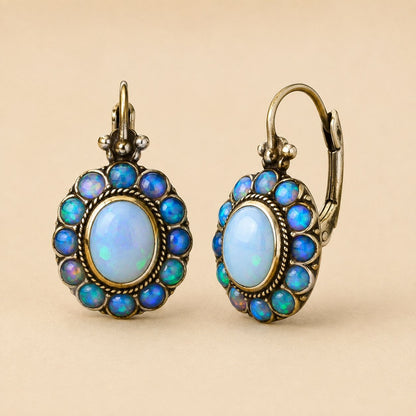 Vintage Oval Opal Leverback Drop Earrings