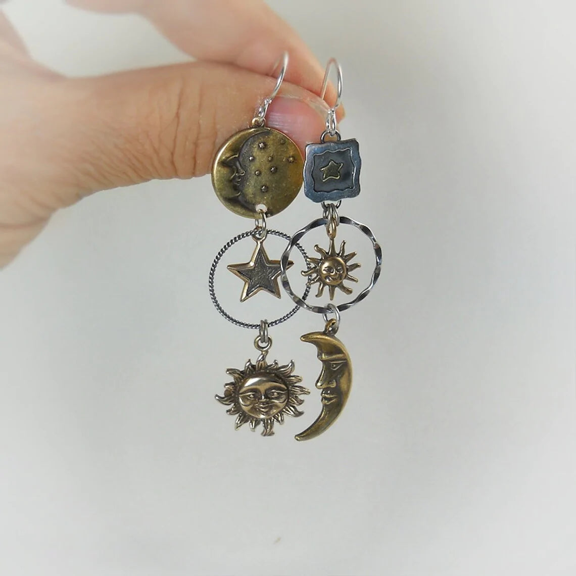 Sun-Moon Pendant Earrings-Lydieannejewelry