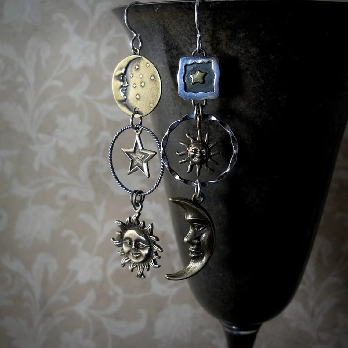 Sun-Moon Pendant Earrings-Lydieannejewelry
