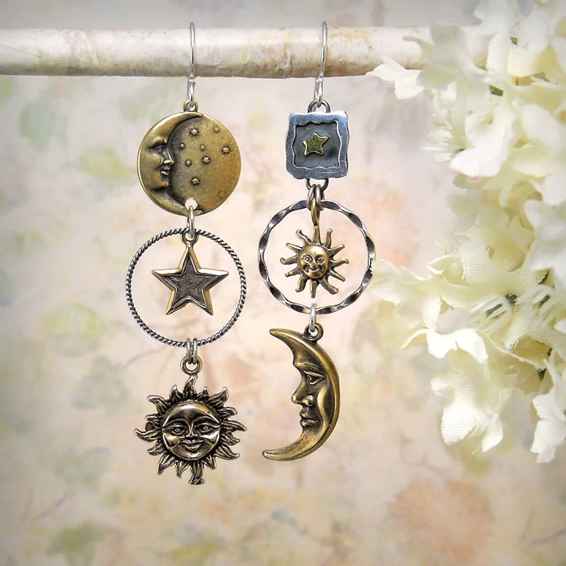 Sun-Moon Pendant Earrings-Lydieannejewelry