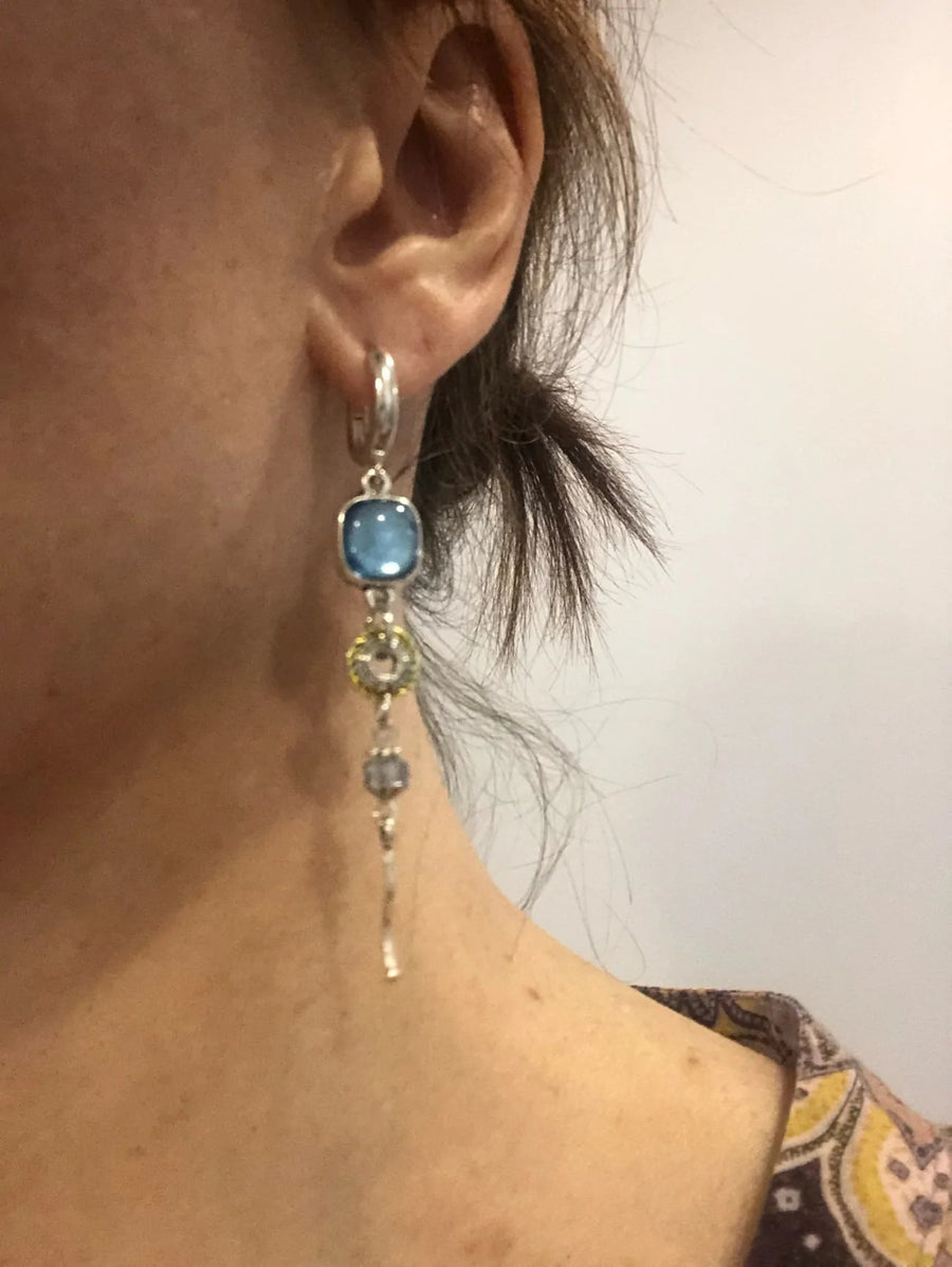Blue Stone Cross Earrings-Lydieannejewelry