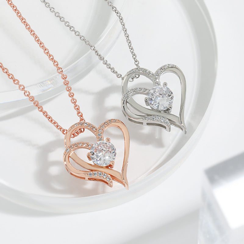 Double Heart Design with Sparkling Zirconia