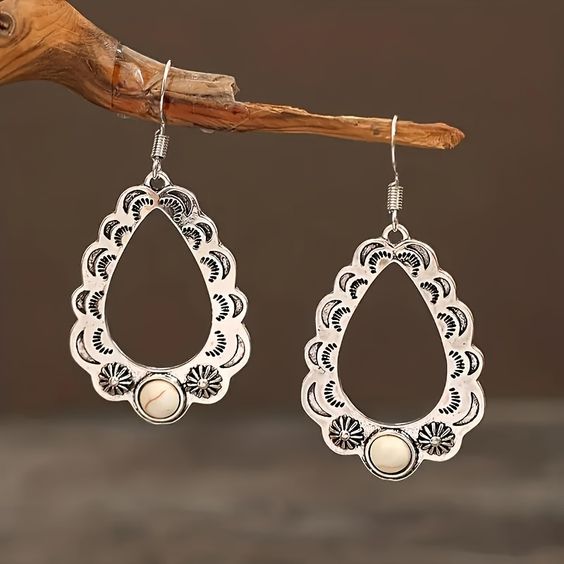 Vintage Drop Pearl Hollow Earrings-Lydieannejewelry