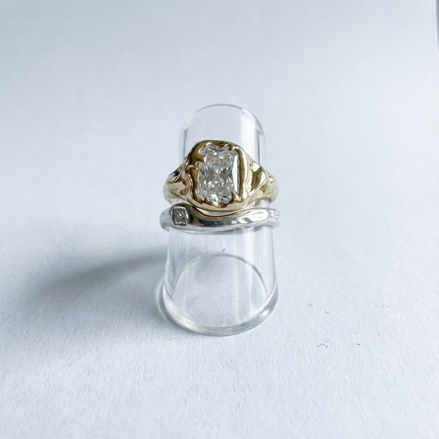 Vintage White Glass Gold & Silver Ring set