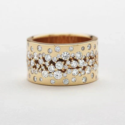 Wide Band Ring Clear Crystal Cluster Pave Statement Cocktail Jewelry