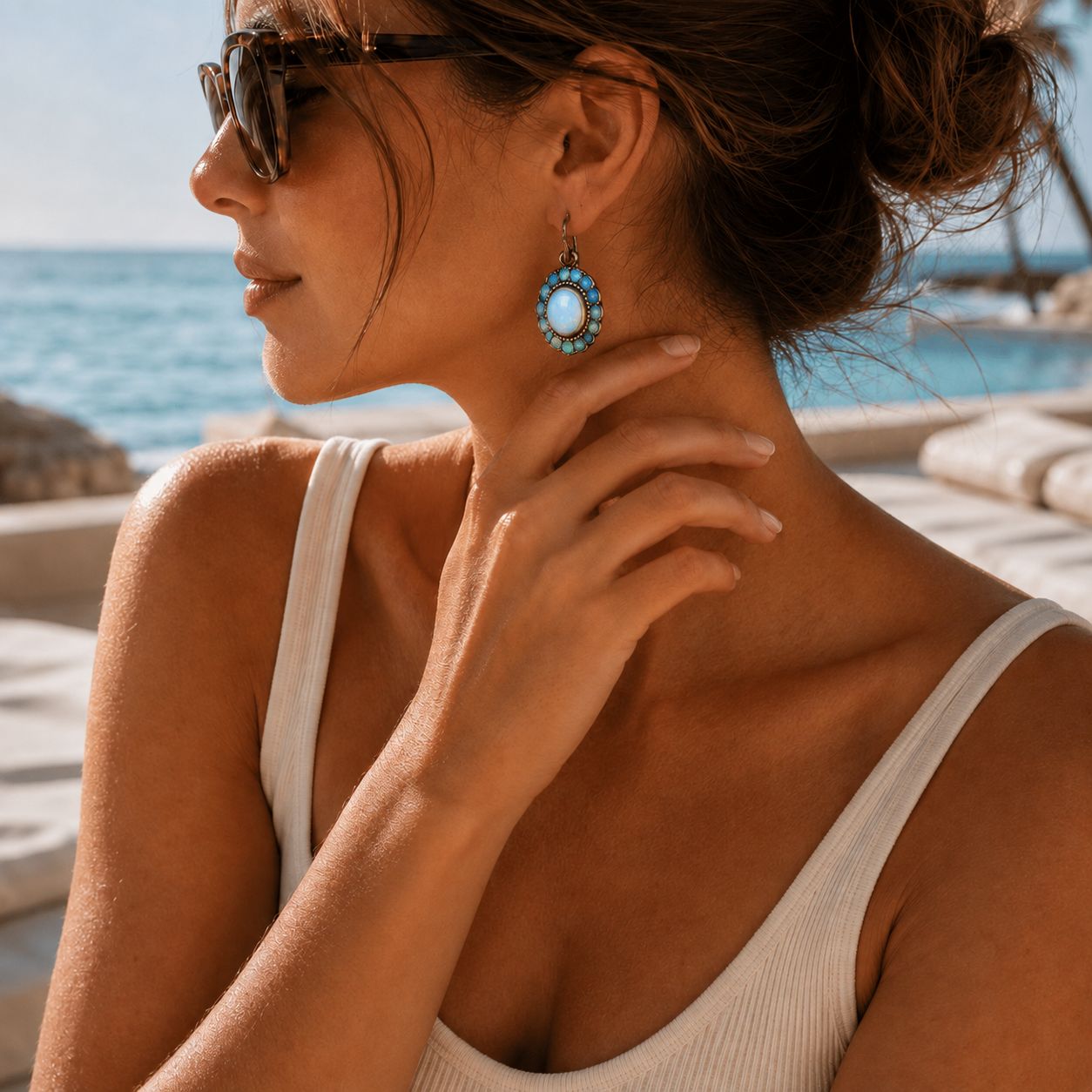 Vintage Oval Opal Leverback Drop Earrings