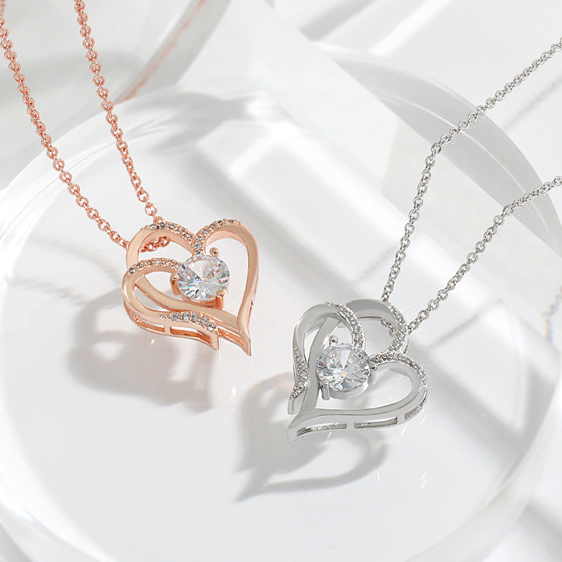 Double Heart Design with Sparkling Zirconia