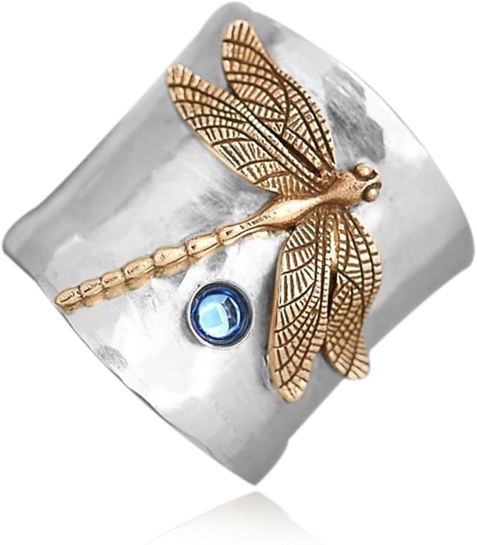 Vintage Carved Blue gem Dragonfly Ring