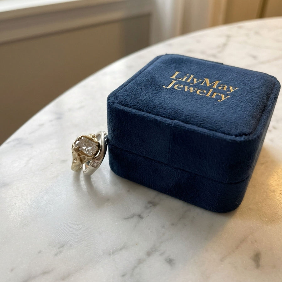 Vintage White Glass Gold & Silver Ring set