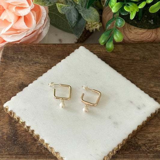 Dalila Square Hoop Pearl Earrings-Lydieannejewelry