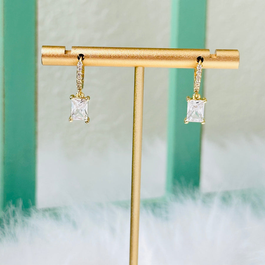 Tiny Huggie Hoop With Baguette Dangle-Lydieannejewelry