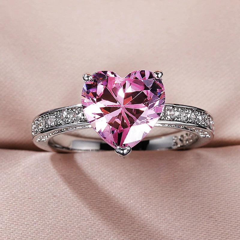 Adjustable Zirconium Heart Ring in Silver