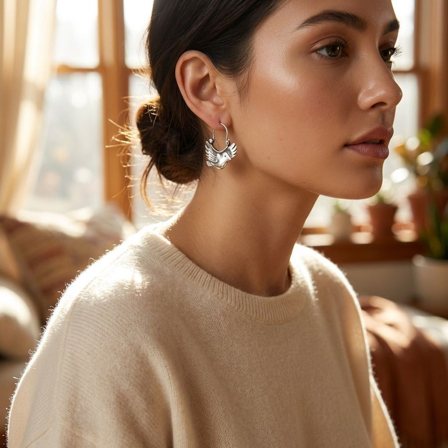 Vintage Bird Earrings in Silver