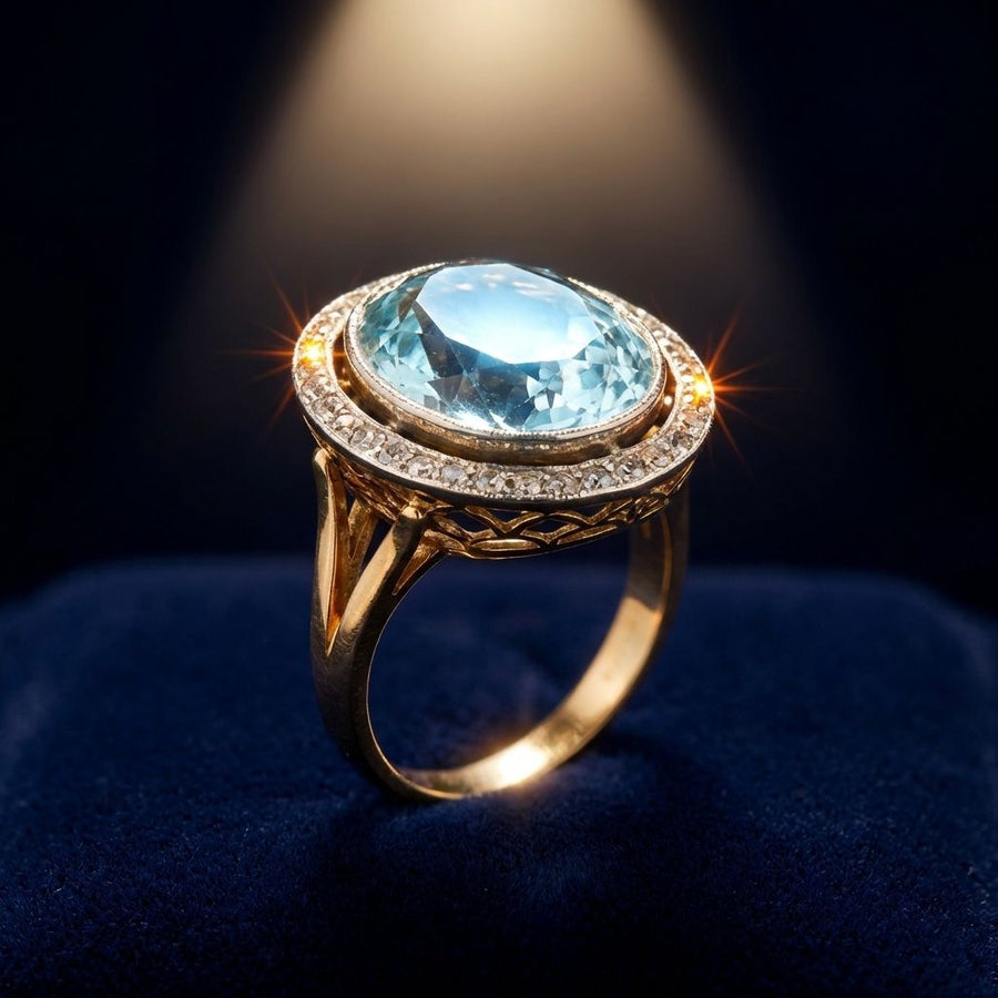 Vintage Blue Crystal Ball Gold Ring