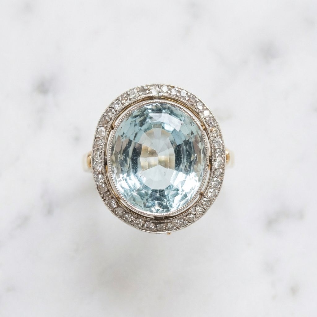 Vintage Blue Crystal Ball Gold Ring
