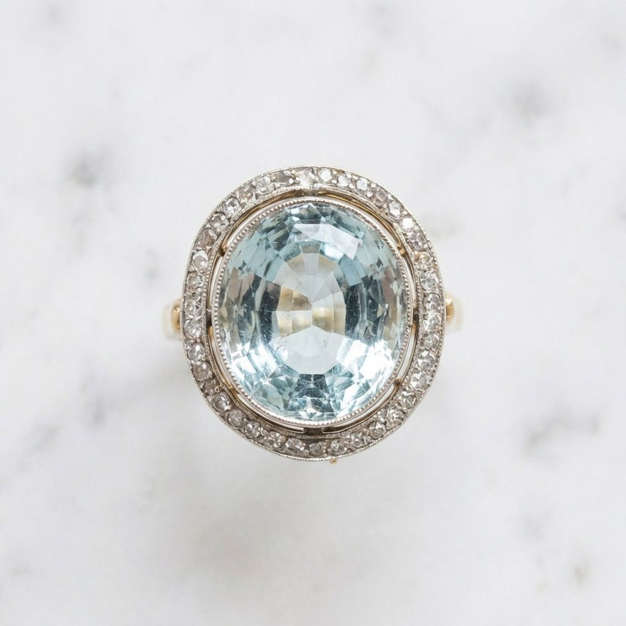 Vintage Blue Crystal Ball Gold Ring