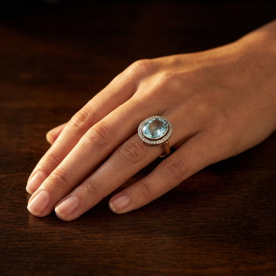 Vintage Blue Crystal Ball Gold Ring
