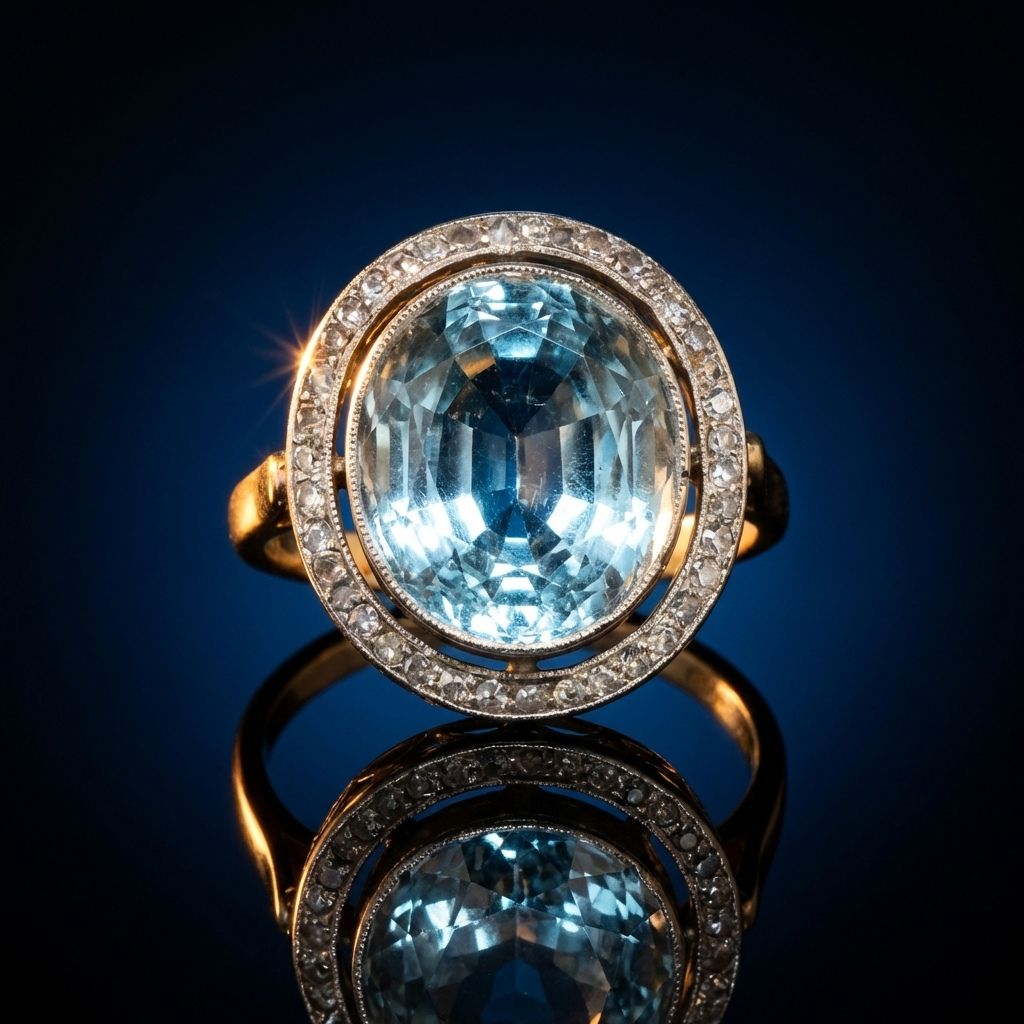 Vintage Blue Crystal Ball Gold Ring
