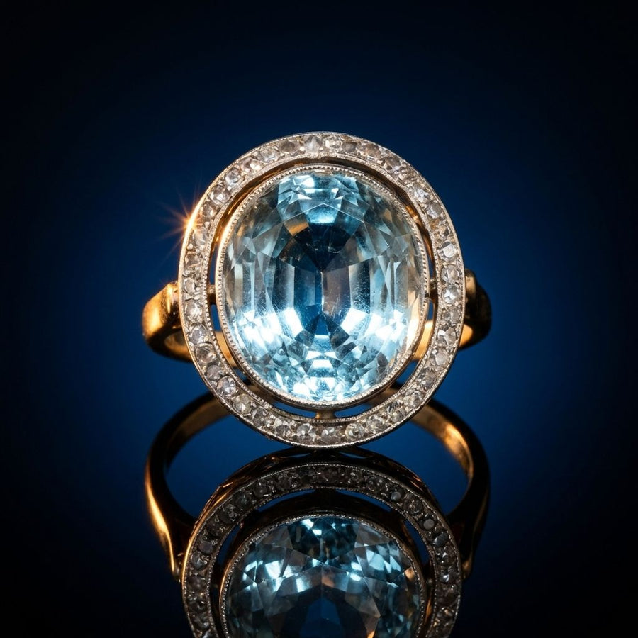 Vintage Blue Crystal Ball Gold Ring