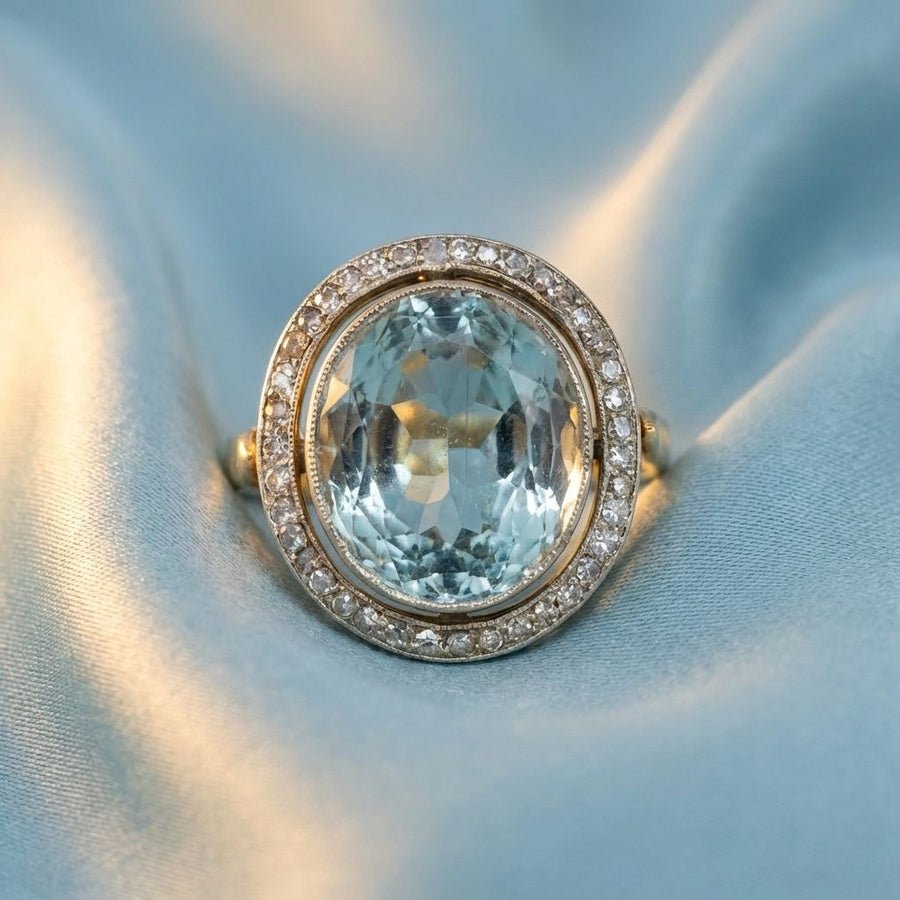 Vintage Blue Crystal Ball Gold Ring