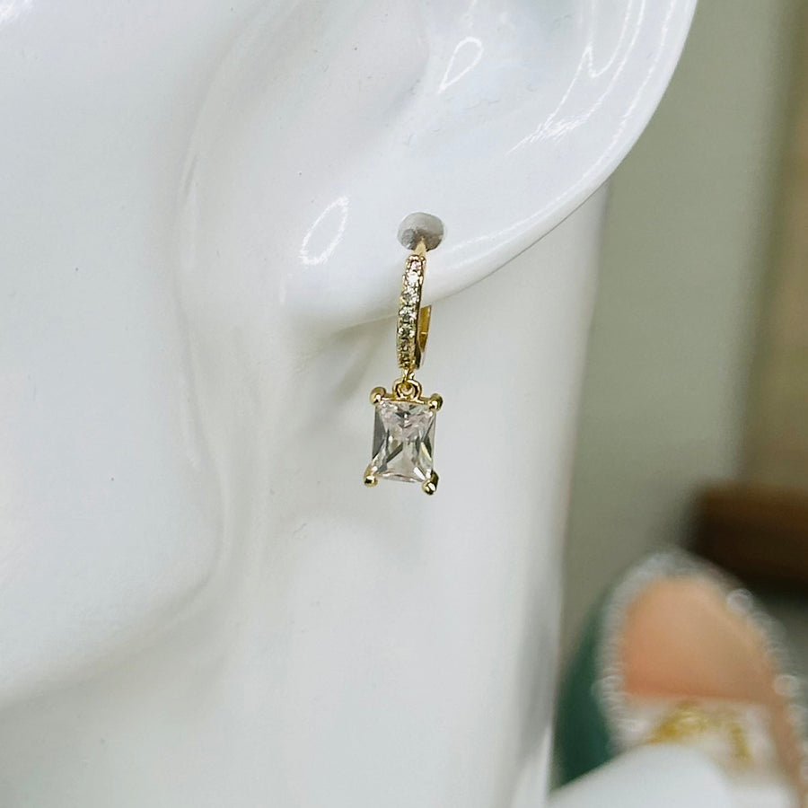 Tiny Huggie Hoop With Baguette Dangle-Lydieannejewelry