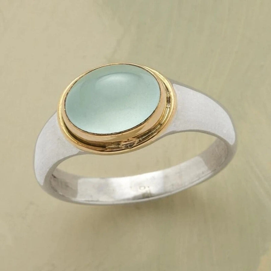 Vintage Gold & Silver Green Stone Ring-Lydieannejewelry