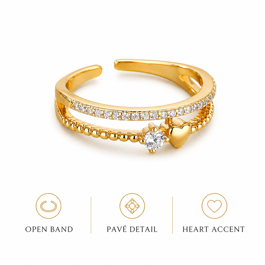 Crystal Heart Open Band Ring