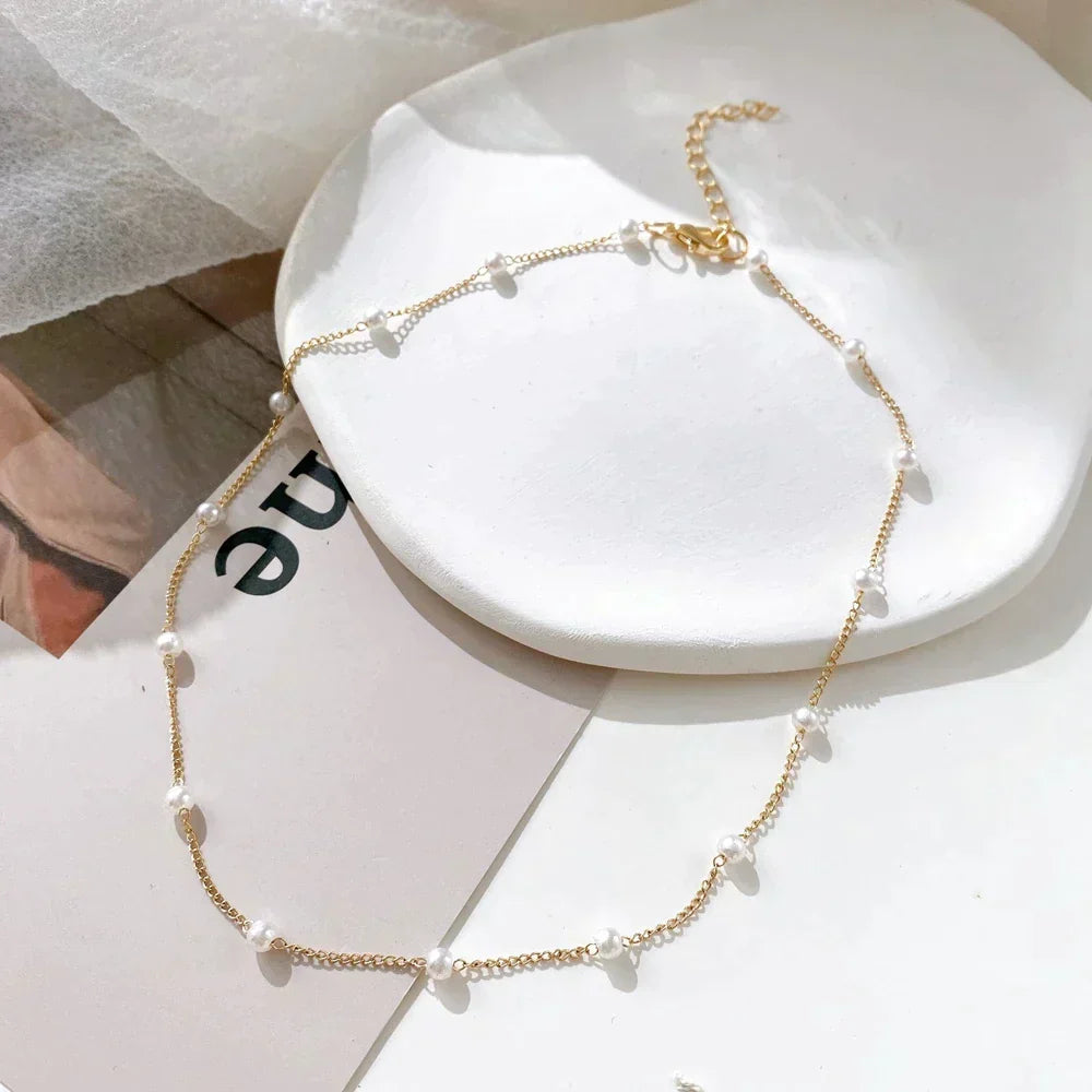 Small Pearl Necklace in Gold-Lydieannejewelry