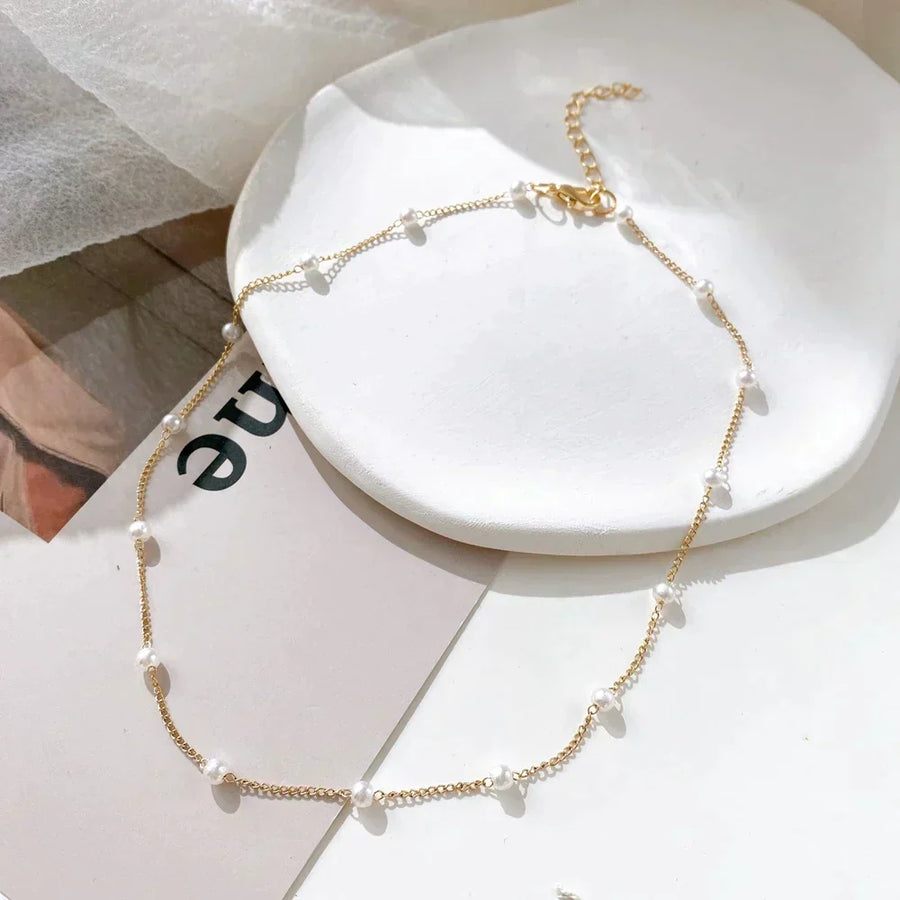Small Pearl Necklace in Gold-Lydieannejewelry