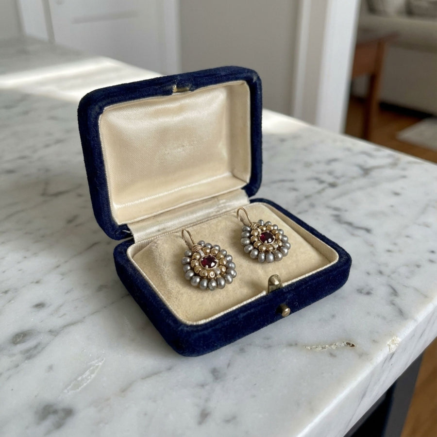 Vintage Golden & Grey Stones Earrings