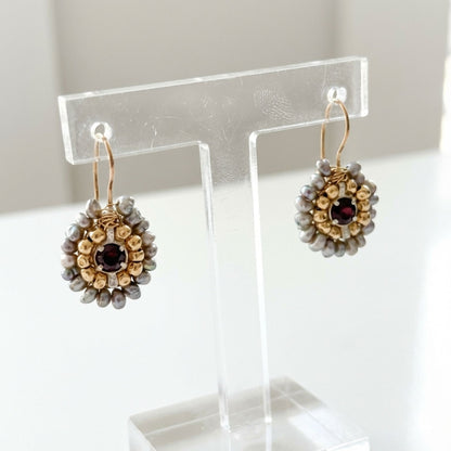 Vintage Golden & Grey Stones Earrings