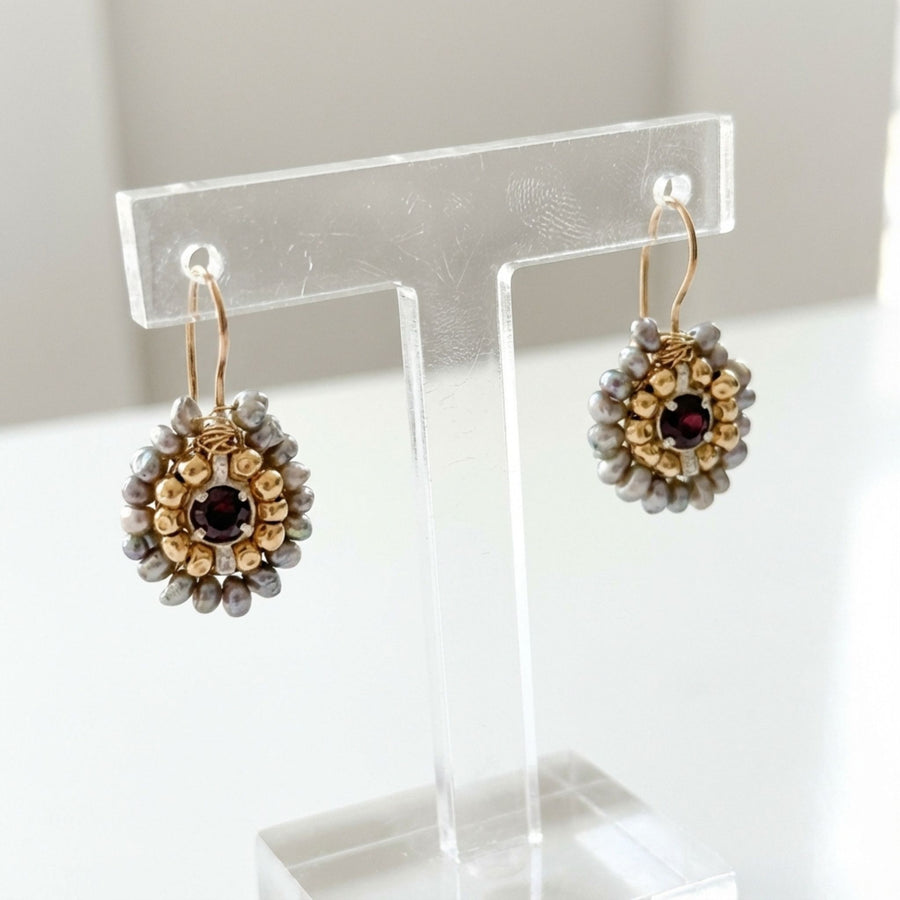 Vintage Golden & Grey Stones Earrings