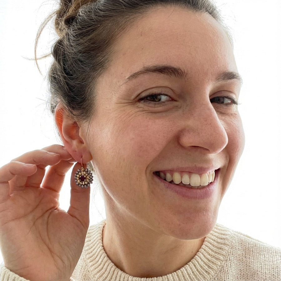 Vintage Golden & Grey Stones Earrings