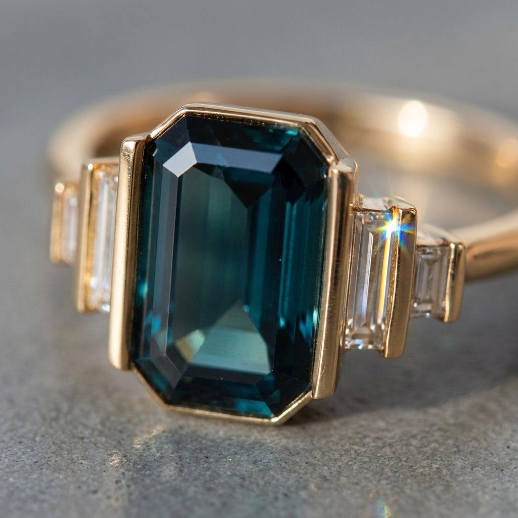 Vintage Green Glass Zirconia Gold Ring